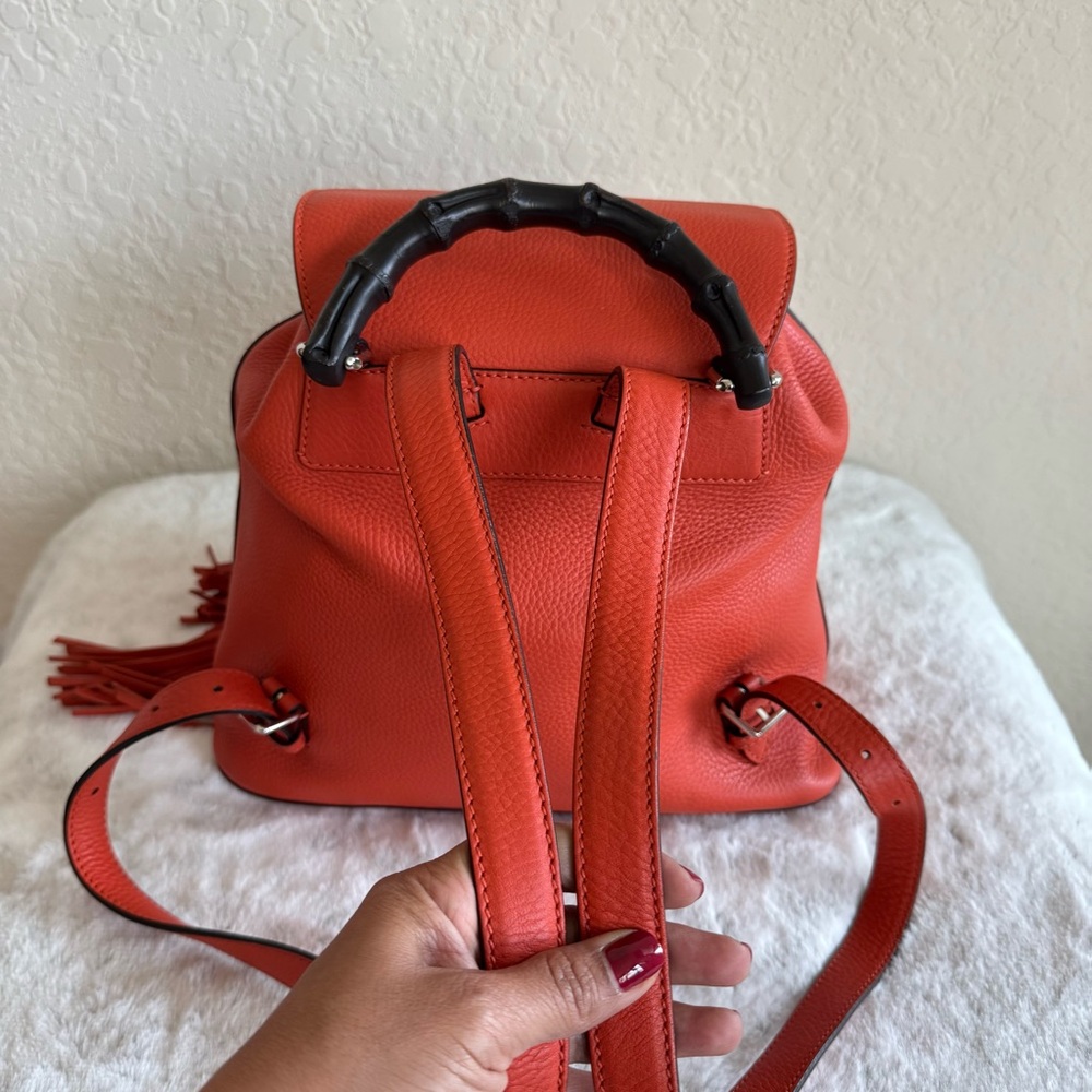 Gucci Vibrant Orange Leather Bamboo Backpack. P0221 - Picture 6 of 17